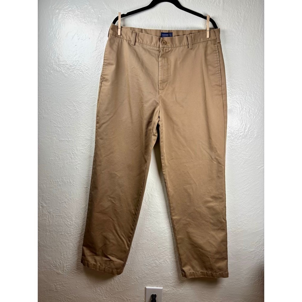 IZOD American Chino Mens 36x34‎ Tan Khaki Straight Leg 100% Cotton Twill Pants